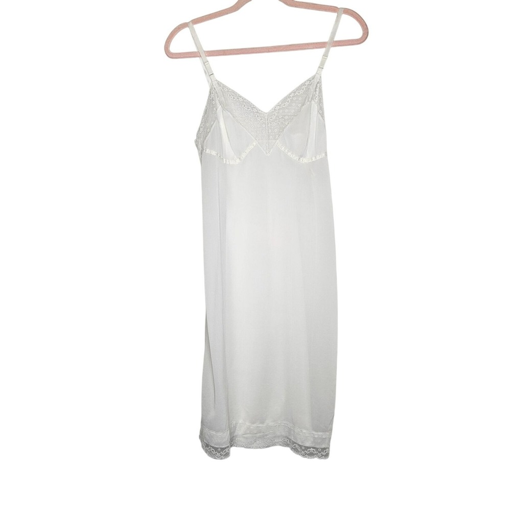 Vintage Hollywood Vassarette Full‎ Slip Lingerie 34 White Lace Crepelon Sheer S